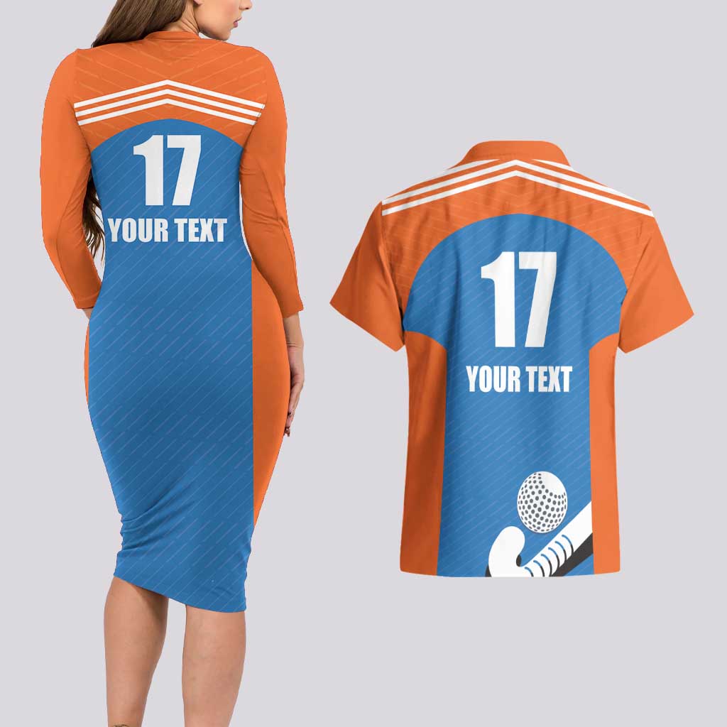 Netherlands Field Hockey Custom Couples Matching Long Sleeve Bodycon Dress and Hawaiian Shirt Sporty Style