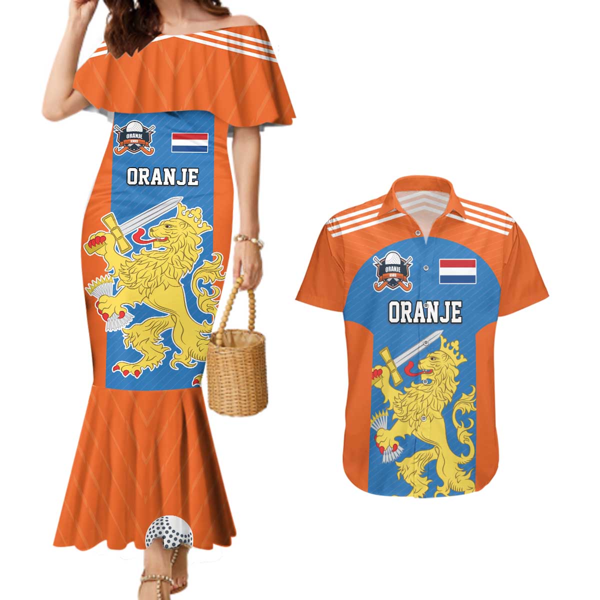 Netherlands Field Hockey Custom Couples Matching Mermaid Dress and Hawaiian Shirt Sporty Style