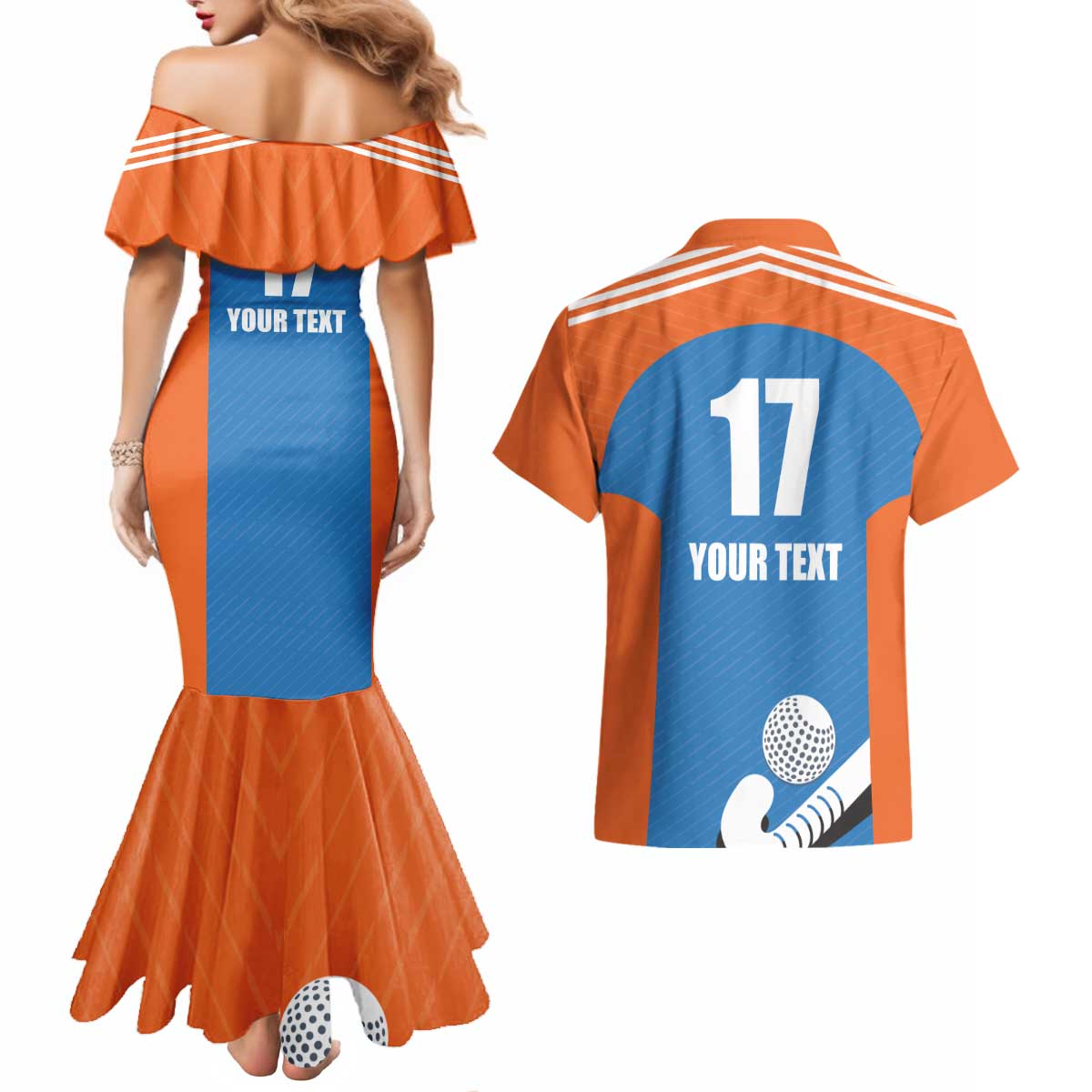 Netherlands Field Hockey Custom Couples Matching Mermaid Dress and Hawaiian Shirt Sporty Style