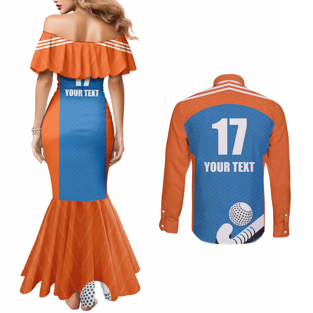Netherlands Field Hockey Custom Couples Matching Mermaid Dress and Long Sleeve Button Shirt Sporty Style
