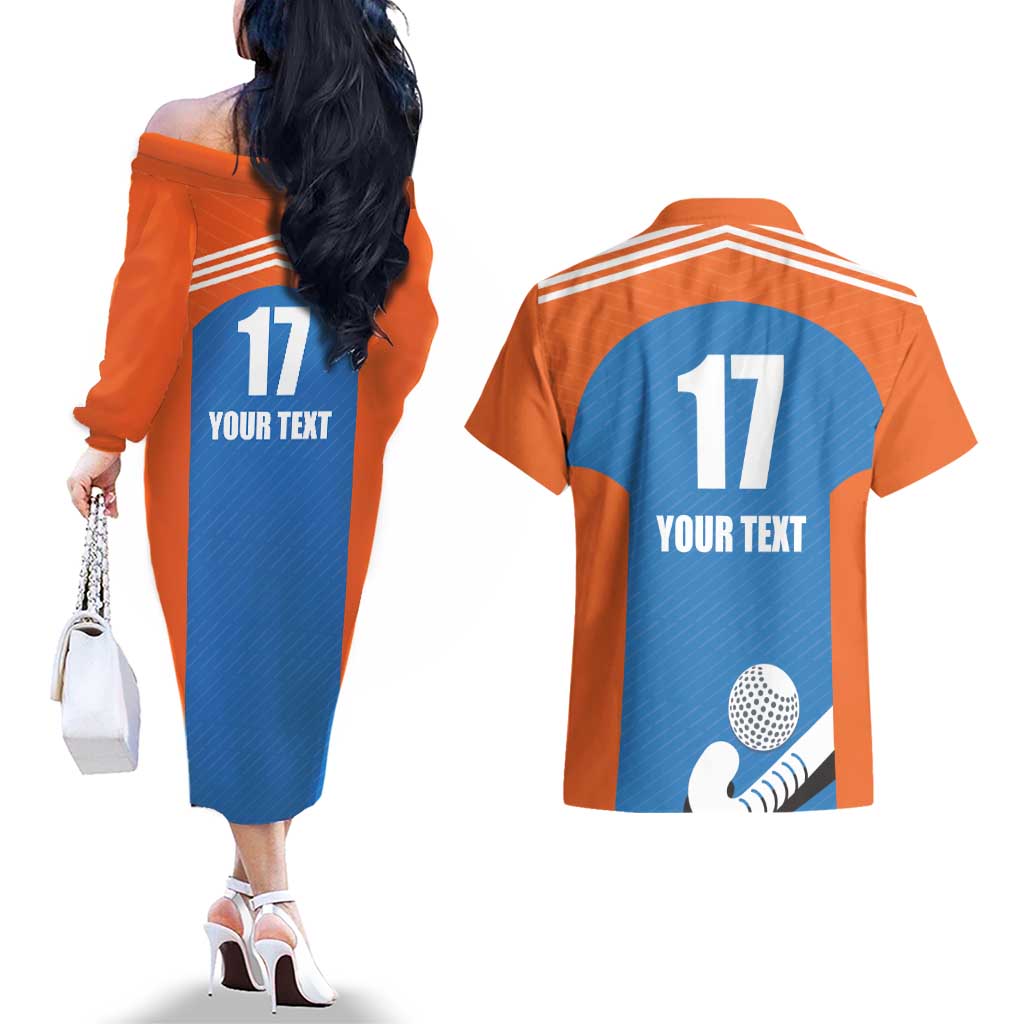 Netherlands Field Hockey Custom Couples Matching Off The Shoulder Long Sleeve Dress and Hawaiian Shirt Sporty Style
