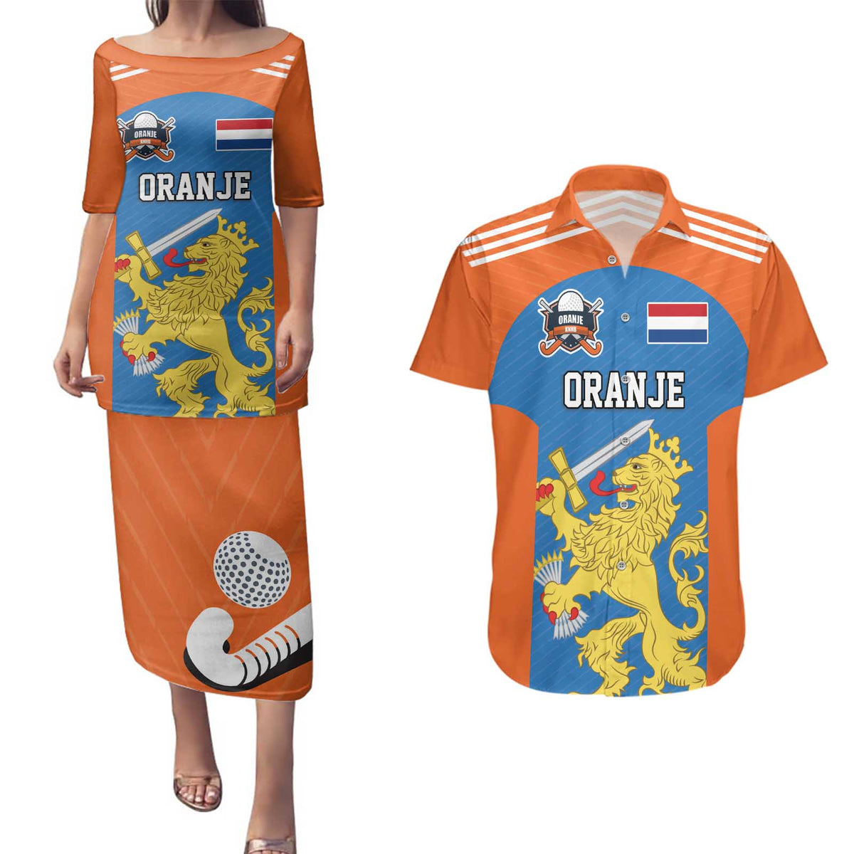 Netherlands Field Hockey Custom Couples Matching Puletasi and Hawaiian Shirt Sporty Style
