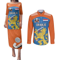 Netherlands Field Hockey Custom Couples Matching Puletasi and Long Sleeve Button Shirt Sporty Style