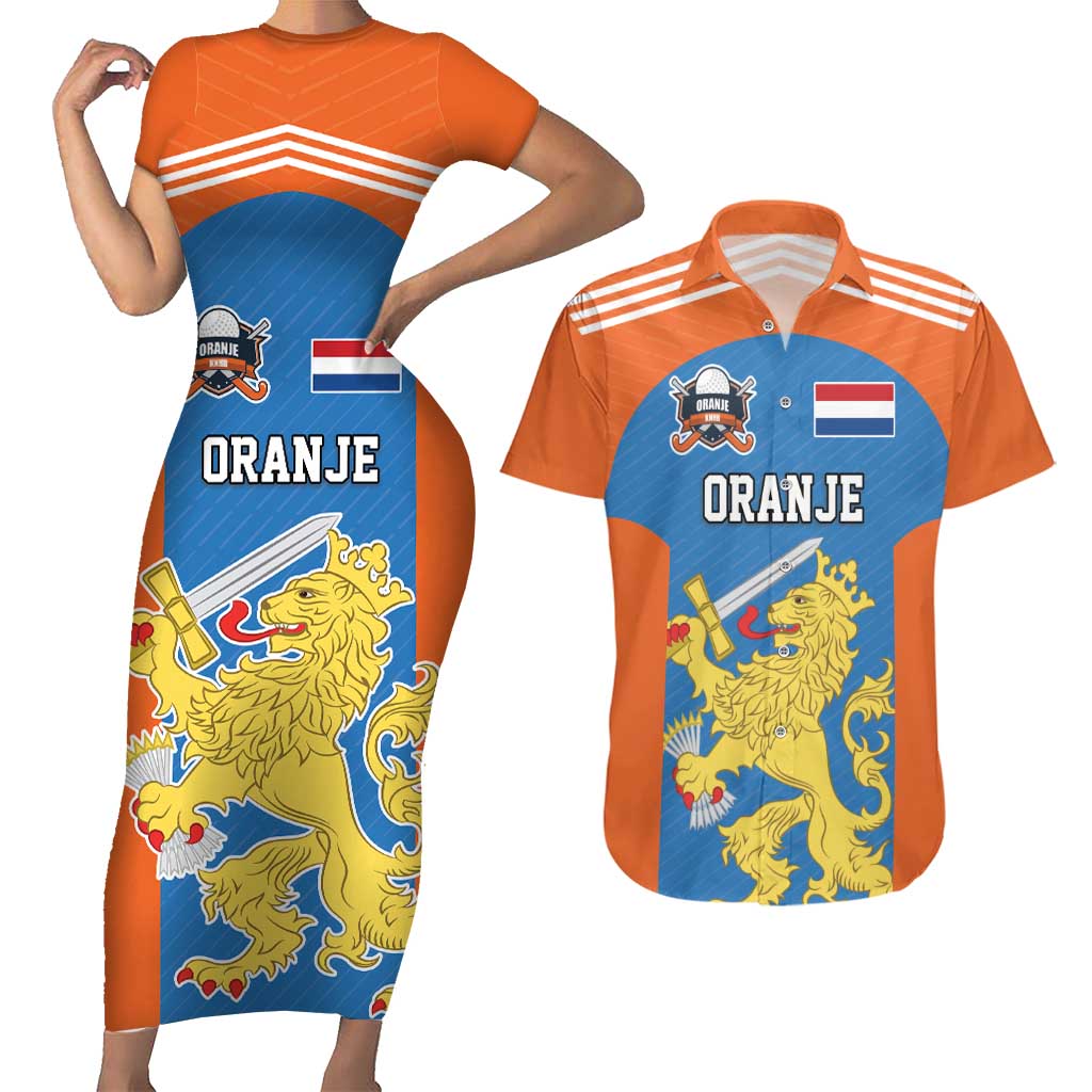 Netherlands Field Hockey Custom Couples Matching Short Sleeve Bodycon Dress and Hawaiian Shirt Sporty Style