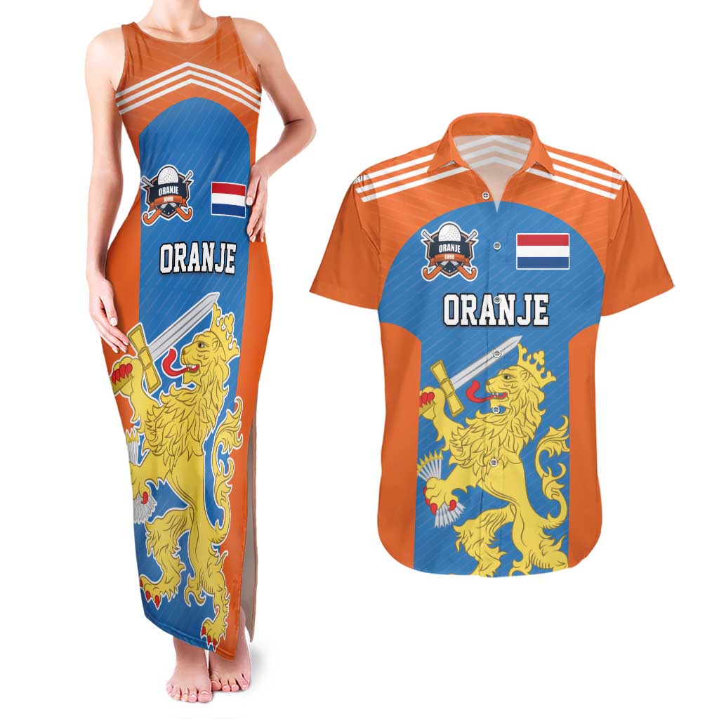 Netherlands Field Hockey Custom Couples Matching Tank Maxi Dress and Hawaiian Shirt Sporty Style