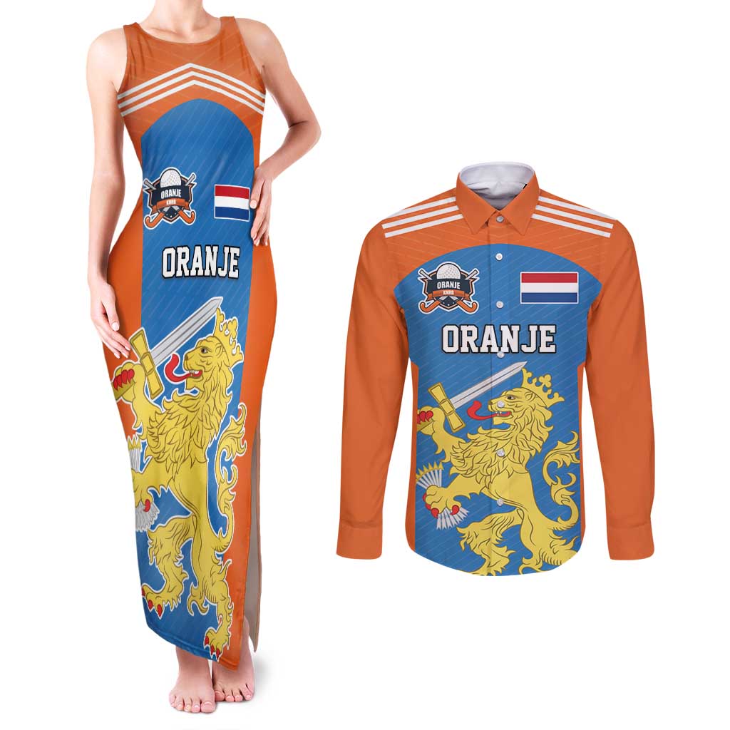 Netherlands Field Hockey Custom Couples Matching Tank Maxi Dress and Long Sleeve Button Shirt Sporty Style