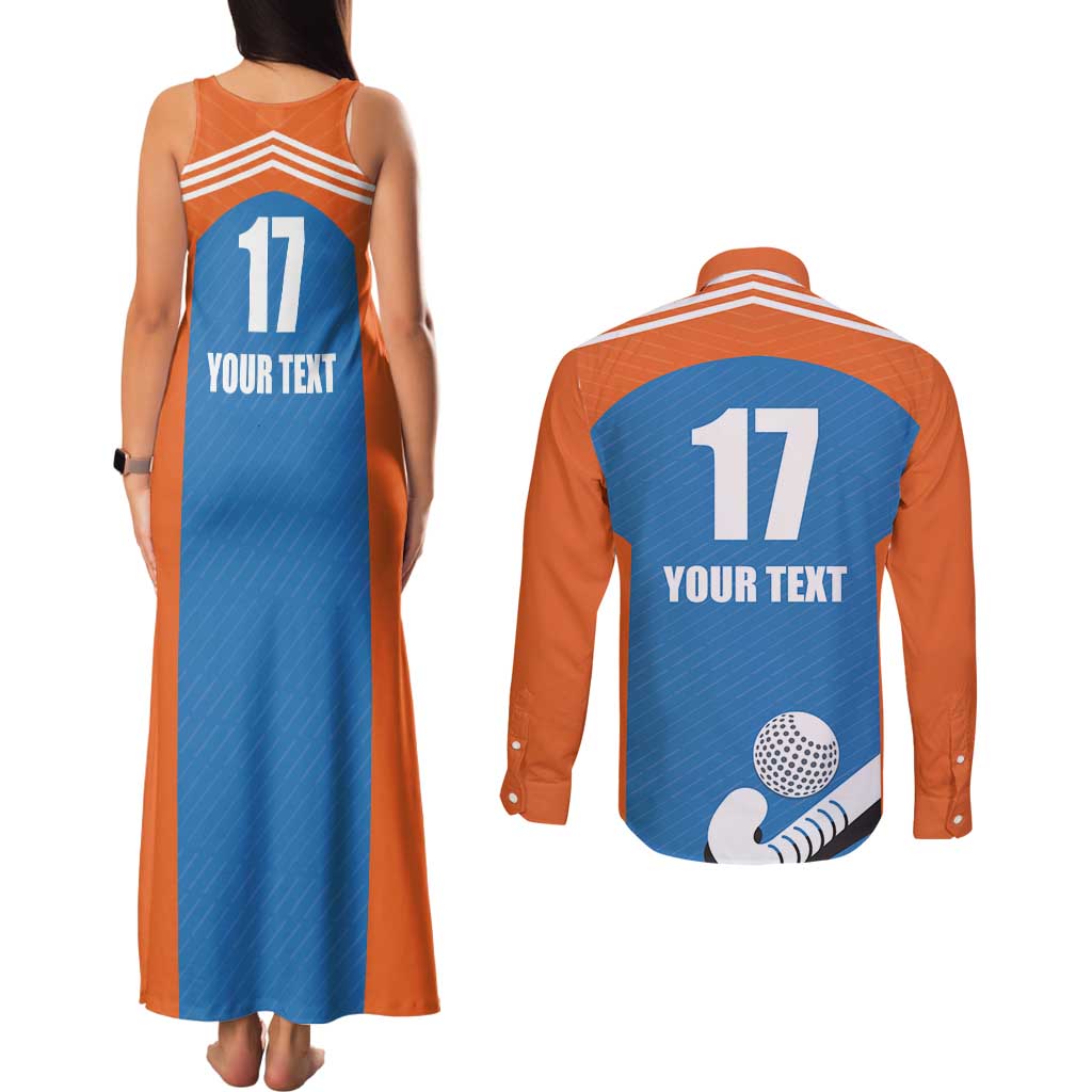 Netherlands Field Hockey Custom Couples Matching Tank Maxi Dress and Long Sleeve Button Shirt Sporty Style