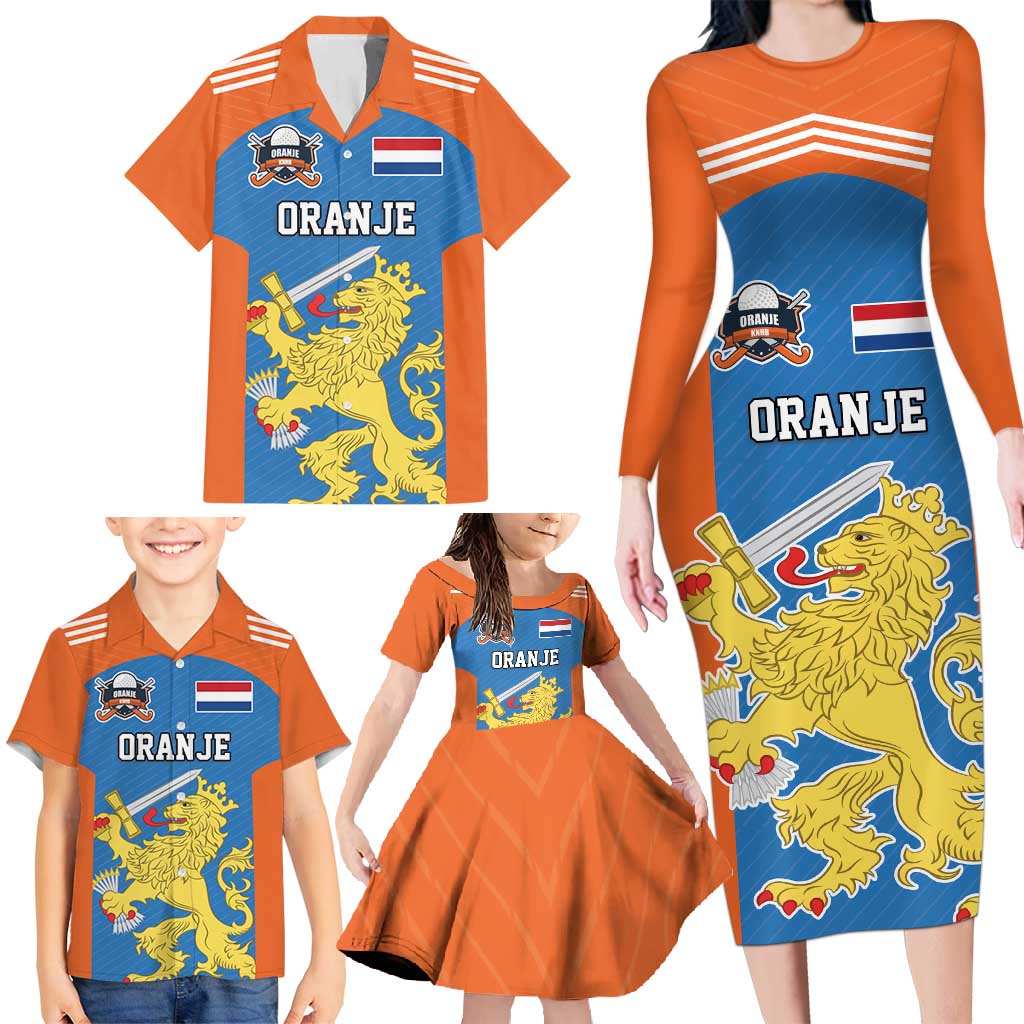 Netherlands Field Hockey Custom Family Matching Long Sleeve Bodycon Dress and Hawaiian Shirt Sporty Style