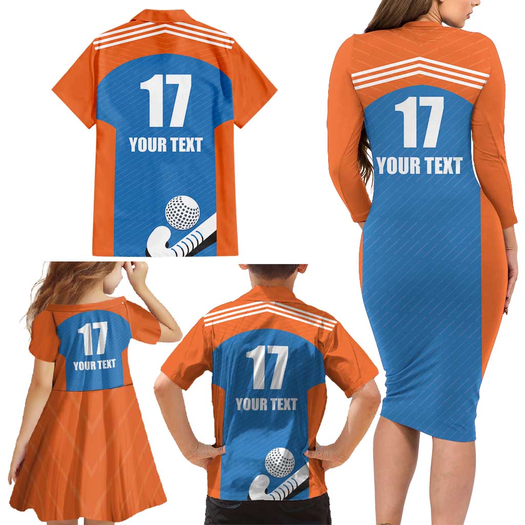 Netherlands Field Hockey Custom Family Matching Long Sleeve Bodycon Dress and Hawaiian Shirt Sporty Style