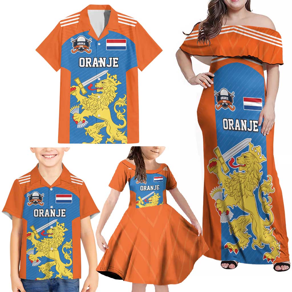 Netherlands Field Hockey Custom Family Matching Off Shoulder Maxi Dress and Hawaiian Shirt Sporty Style