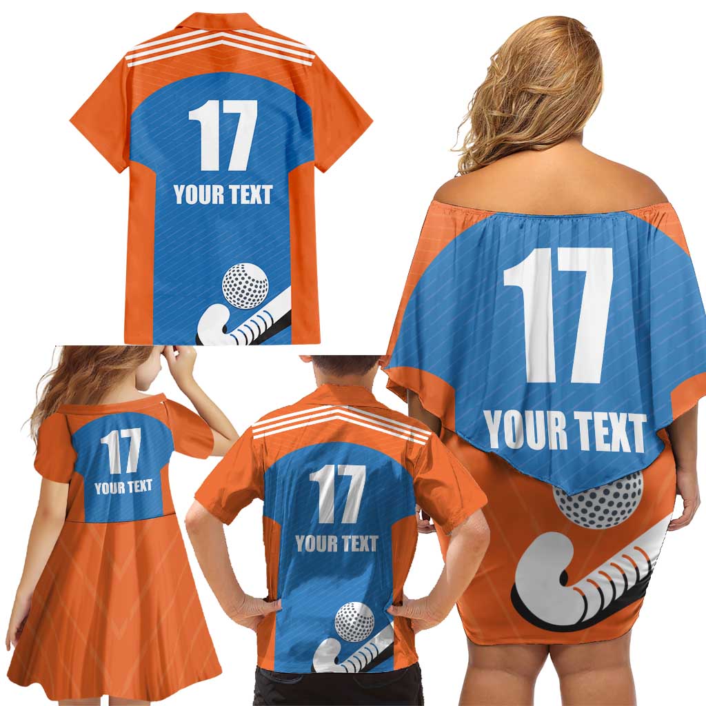 Netherlands Field Hockey Custom Family Matching Off Shoulder Short Dress and Hawaiian Shirt Sporty Style