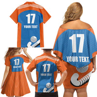 Netherlands Field Hockey Custom Family Matching Off Shoulder Short Dress and Hawaiian Shirt Sporty Style