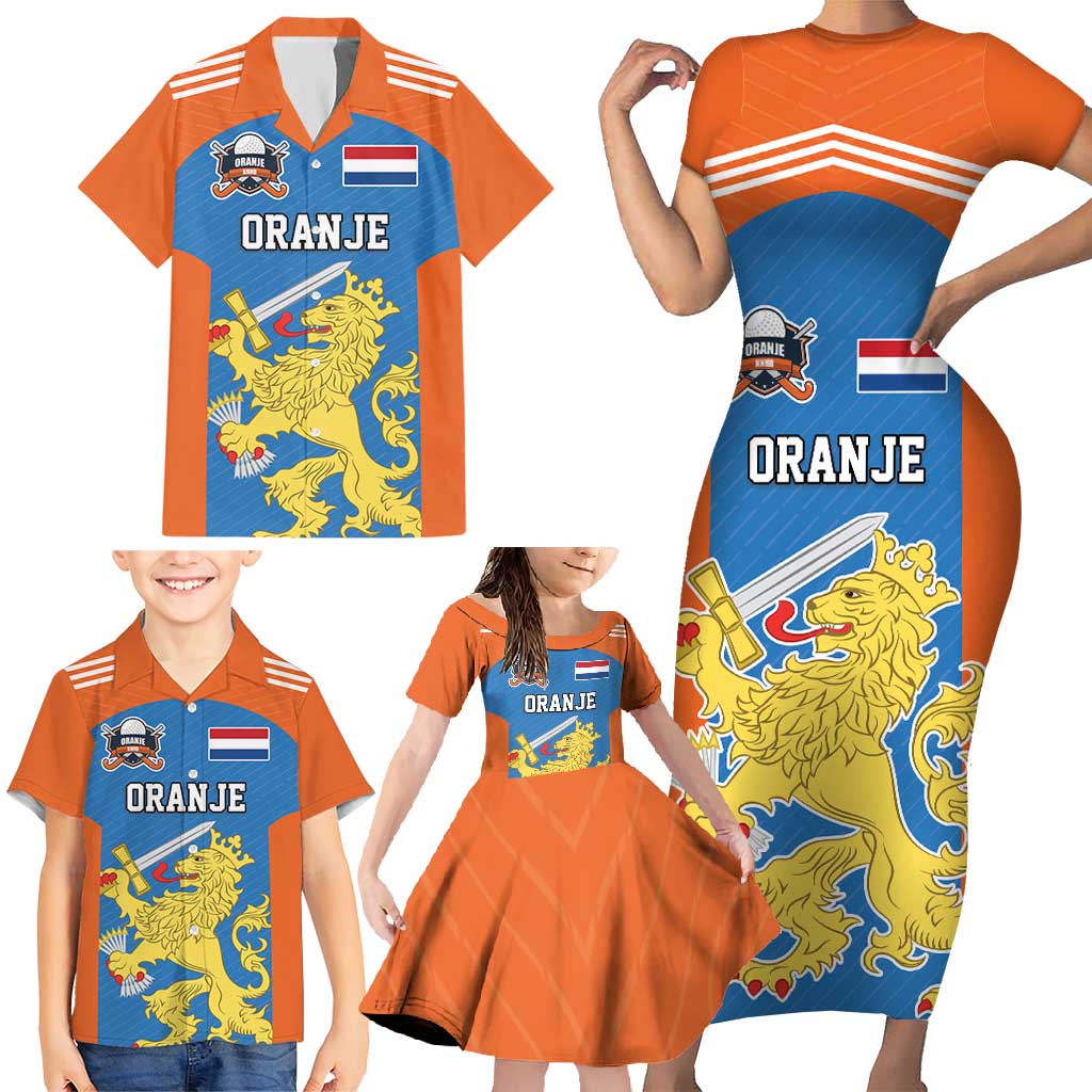 Netherlands Field Hockey Custom Family Matching Short Sleeve Bodycon Dress and Hawaiian Shirt Sporty Style