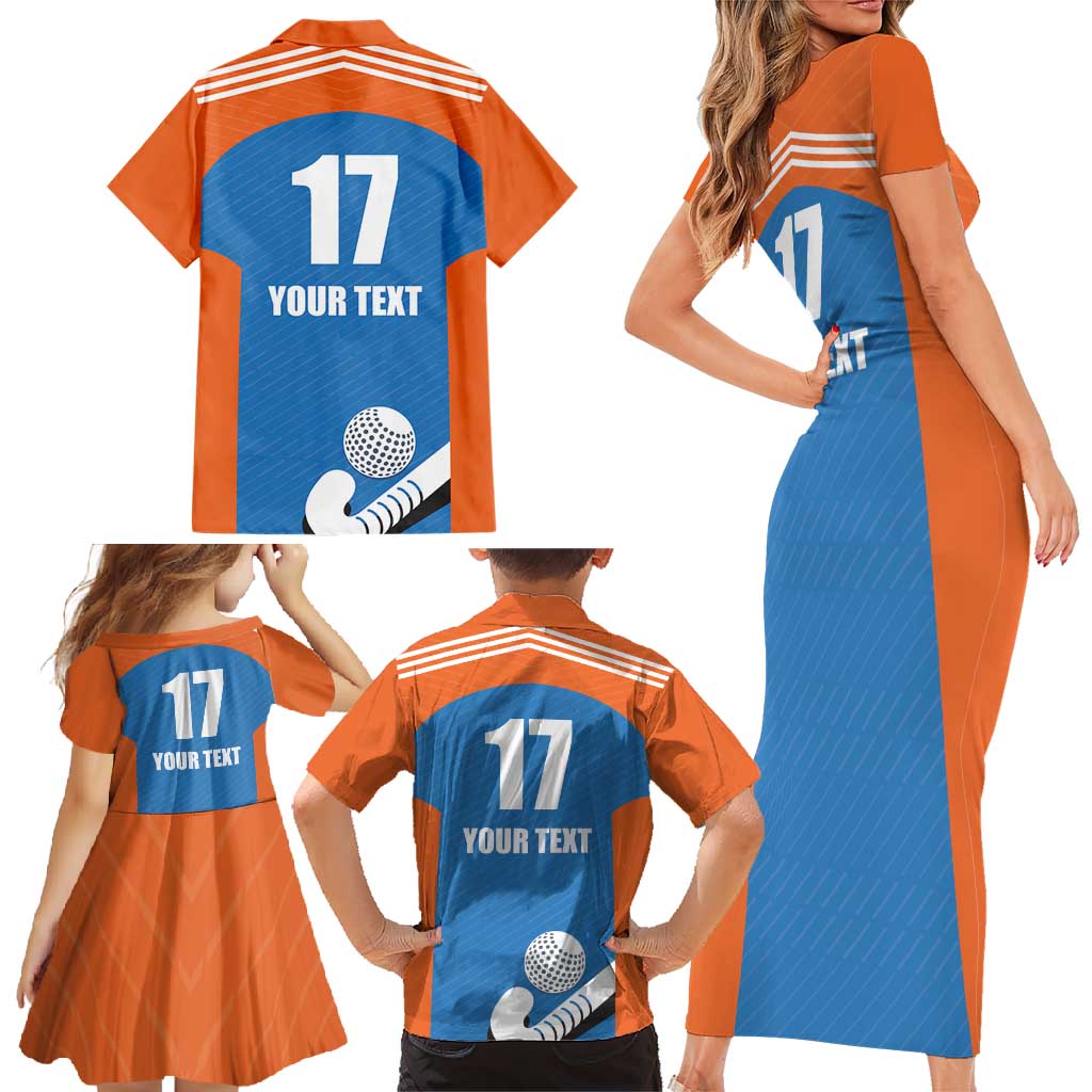 Netherlands Field Hockey Custom Family Matching Short Sleeve Bodycon Dress and Hawaiian Shirt Sporty Style