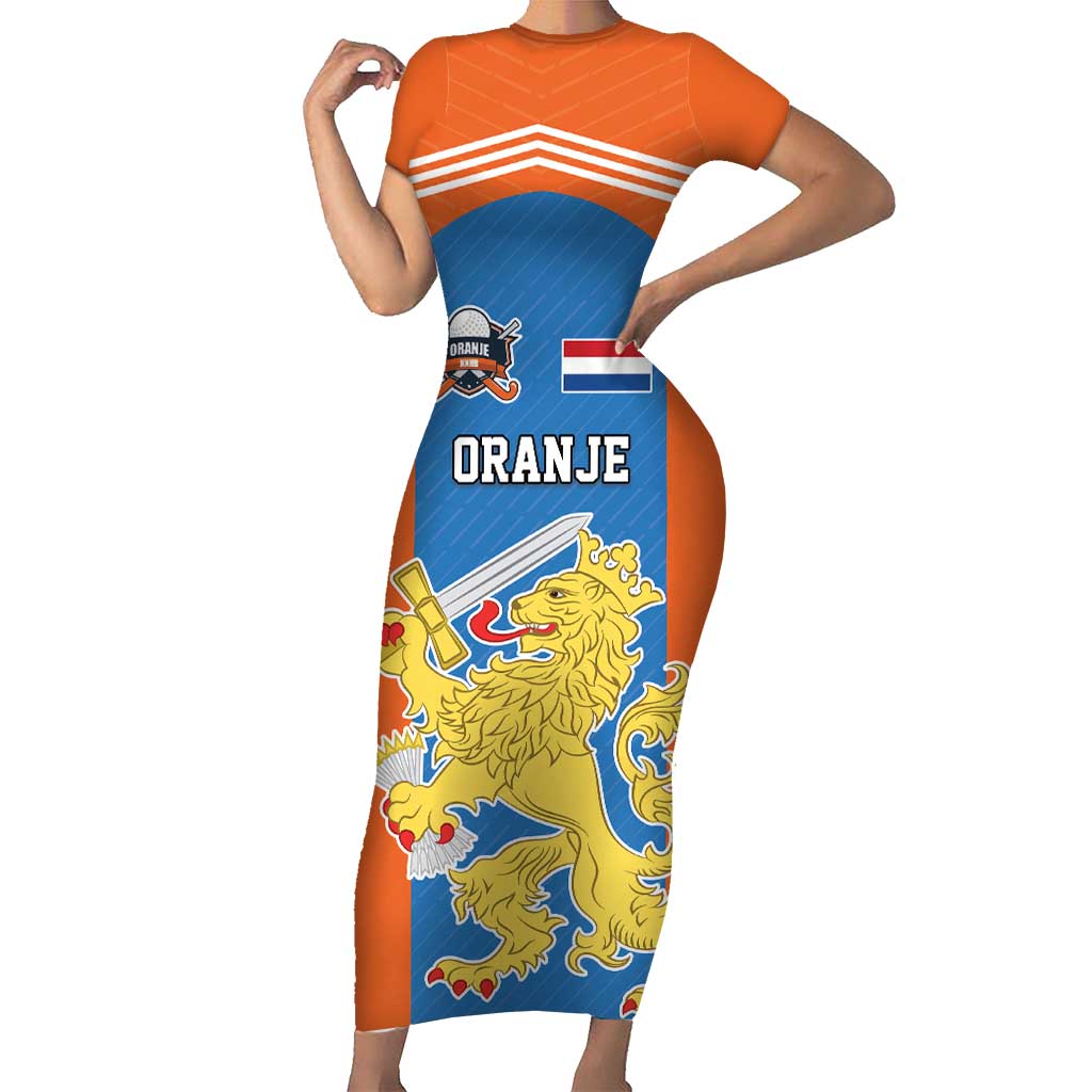 Netherlands Field Hockey Custom Family Matching Short Sleeve Bodycon Dress and Hawaiian Shirt Sporty Style