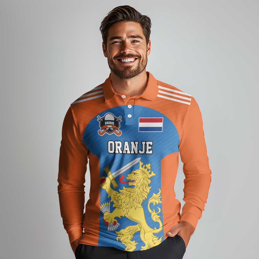 Netherlands Field Hockey Custom Long Sleeve Polo Shirt Sporty Style