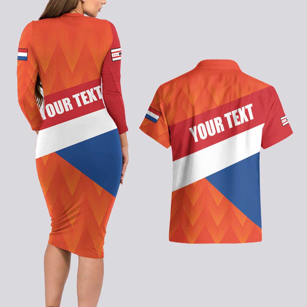 Netherlands Drenthe Province Personalized Couples Matching Long Sleeve Bodycon Dress and Hawaiian Shirt Flag of Drenthe