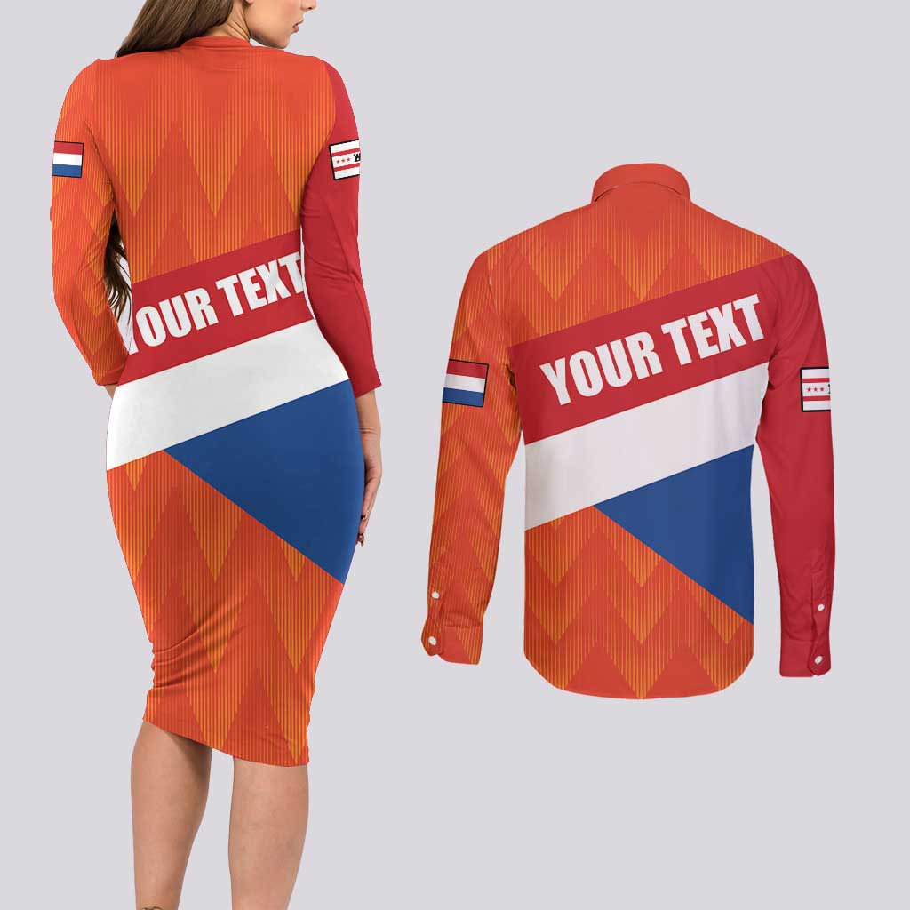 Netherlands Drenthe Province Personalized Couples Matching Long Sleeve Bodycon Dress and Long Sleeve Button Shirt Flag of Drenthe