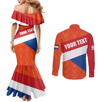 Netherlands Drenthe Province Personalized Couples Matching Mermaid Dress and Long Sleeve Button Shirt Flag of Drenthe
