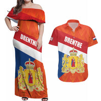 Netherlands Drenthe Province Personalized Couples Matching Off Shoulder Maxi Dress and Hawaiian Shirt Flag of Drenthe
