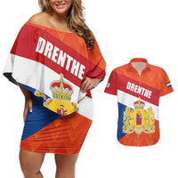 Netherlands Drenthe Province Personalized Couples Matching Off Shoulder Short Dress and Hawaiian Shirt Flag of Drenthe