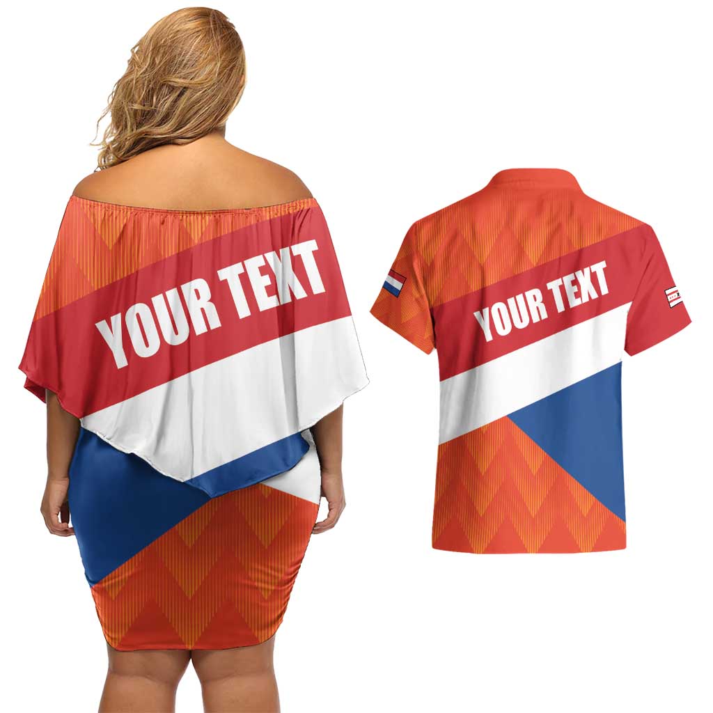 Netherlands Drenthe Province Personalized Couples Matching Off Shoulder Short Dress and Hawaiian Shirt Flag of Drenthe
