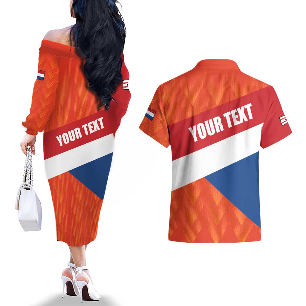 Netherlands Drenthe Province Personalized Couples Matching Off The Shoulder Long Sleeve Dress and Hawaiian Shirt Flag of Drenthe