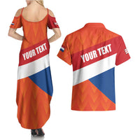 Netherlands Drenthe Province Personalized Couples Matching Summer Maxi Dress and Hawaiian Shirt Flag of Drenthe