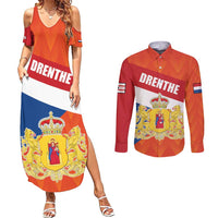 Netherlands Drenthe Province Personalized Couples Matching Summer Maxi Dress and Long Sleeve Button Shirt Flag of Drenthe