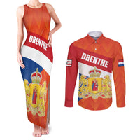 Netherlands Drenthe Province Personalized Couples Matching Tank Maxi Dress and Long Sleeve Button Shirt Flag of Drenthe