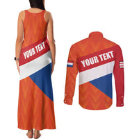 Netherlands Drenthe Province Personalized Couples Matching Tank Maxi Dress and Long Sleeve Button Shirt Flag of Drenthe