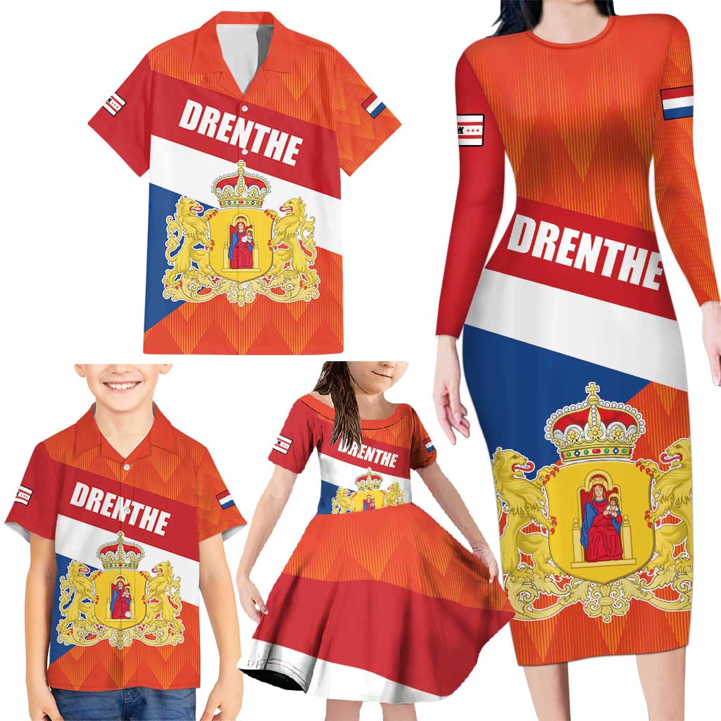 Netherlands Drenthe Province Personalized Family Matching Long Sleeve Bodycon Dress and Hawaiian Shirt Flag of Drenthe