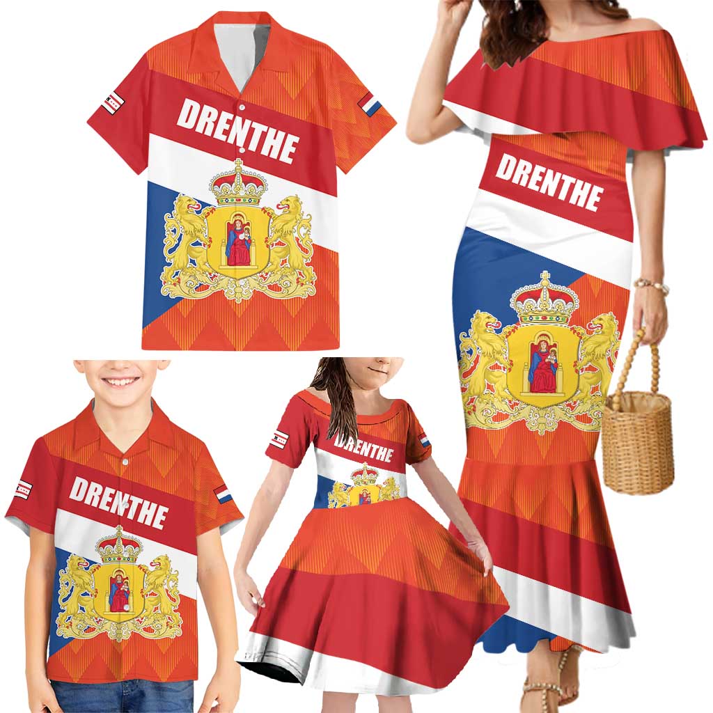 Netherlands Drenthe Province Personalized Family Matching Mermaid Dress and Hawaiian Shirt Flag of Drenthe