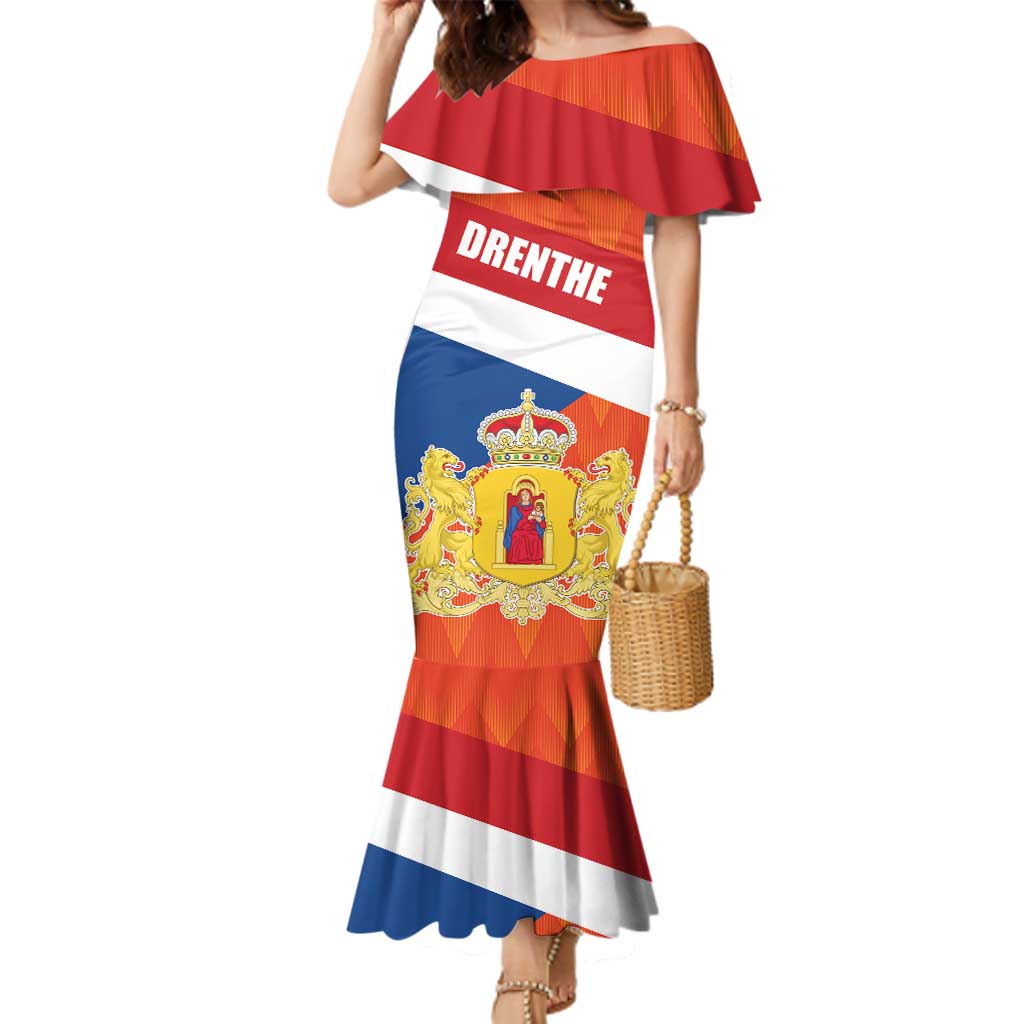 Netherlands Drenthe Province Personalized Family Matching Mermaid Dress and Hawaiian Shirt Flag of Drenthe