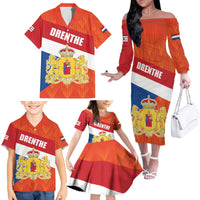 Netherlands Drenthe Province Personalized Family Matching Off The Shoulder Long Sleeve Dress and Hawaiian Shirt Flag of Drenthe