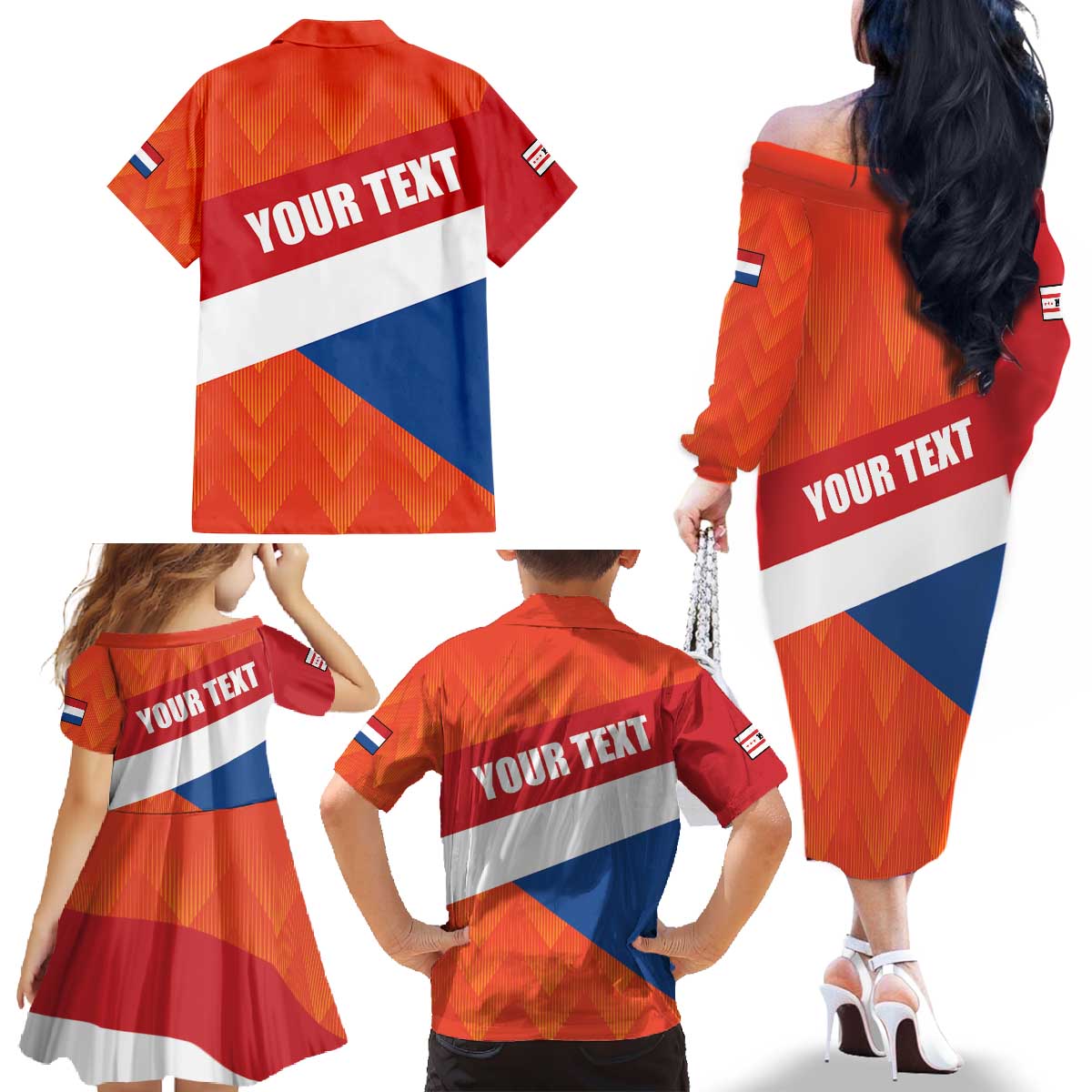 Netherlands Drenthe Province Personalized Family Matching Off The Shoulder Long Sleeve Dress and Hawaiian Shirt Flag of Drenthe