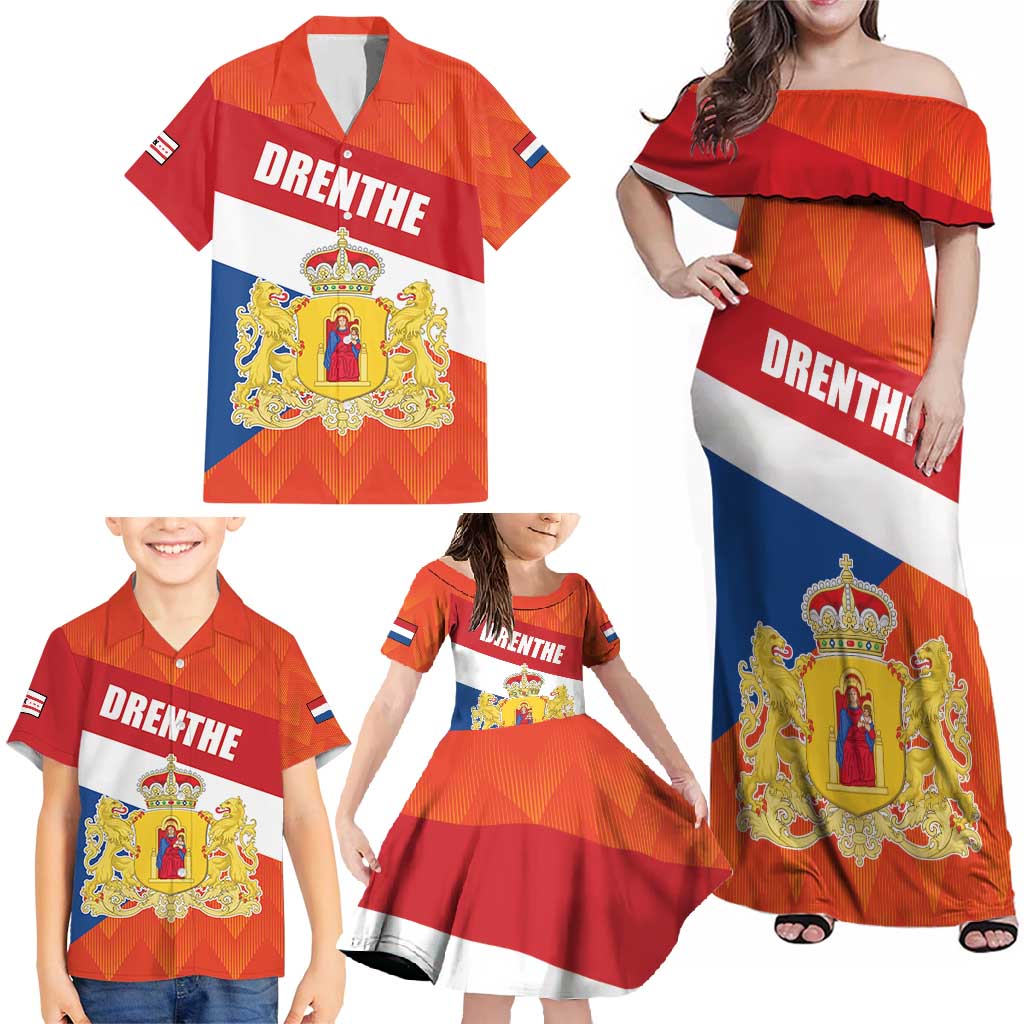 Netherlands Drenthe Province Personalized Family Matching Off Shoulder Maxi Dress and Hawaiian Shirt Flag of Drenthe