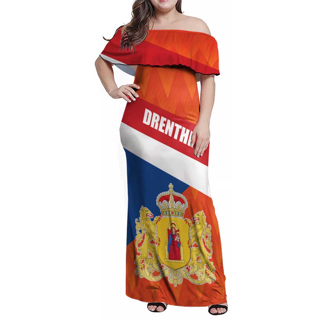 Netherlands Drenthe Province Personalized Family Matching Off Shoulder Maxi Dress and Hawaiian Shirt Flag of Drenthe