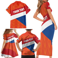 Netherlands Drenthe Province Personalized Family Matching Short Sleeve Bodycon Dress and Hawaiian Shirt Flag of Drenthe