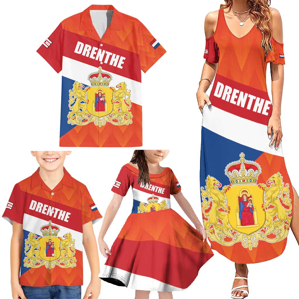 Netherlands Drenthe Province Personalized Family Matching Summer Maxi Dress and Hawaiian Shirt Flag of Drenthe