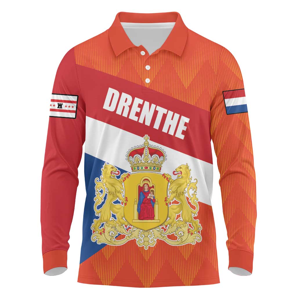 Netherlands Drenthe Province Personalized Long Sleeve Polo Shirt Flag of Drenthe