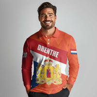 Netherlands Drenthe Province Personalized Long Sleeve Polo Shirt Flag of Drenthe