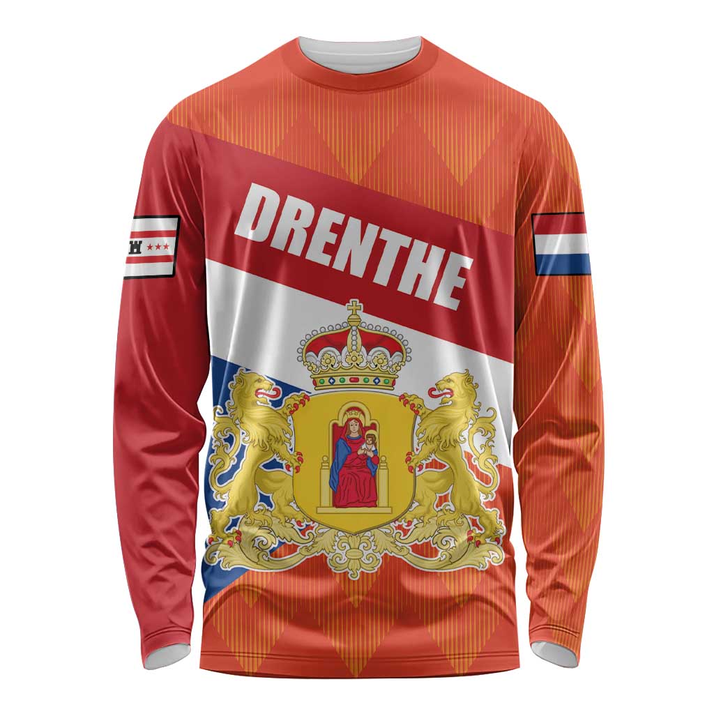 Netherlands Drenthe Province Personalized Long Sleeve Shirt Flag of Drenthe