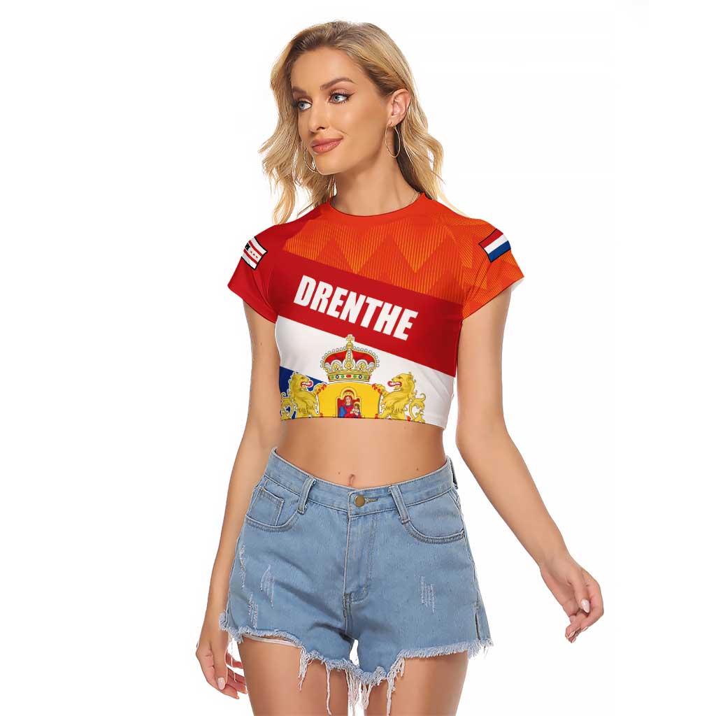 Netherlands Drenthe Province Personalized Raglan Cropped T Shirt Flag of Drenthe