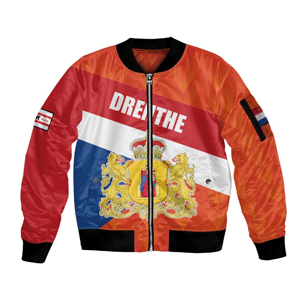 Netherlands Drenthe Province Personalized Sleeve Zip Bomber Jacket Flag of Drenthe