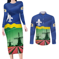 Netherlands Flevoland Province Couples Matching Long Sleeve Bodycon Dress and Long Sleeve Button Shirt Flag Style