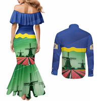 Netherlands Flevoland Province Couples Matching Mermaid Dress and Long Sleeve Button Shirt Flag Style