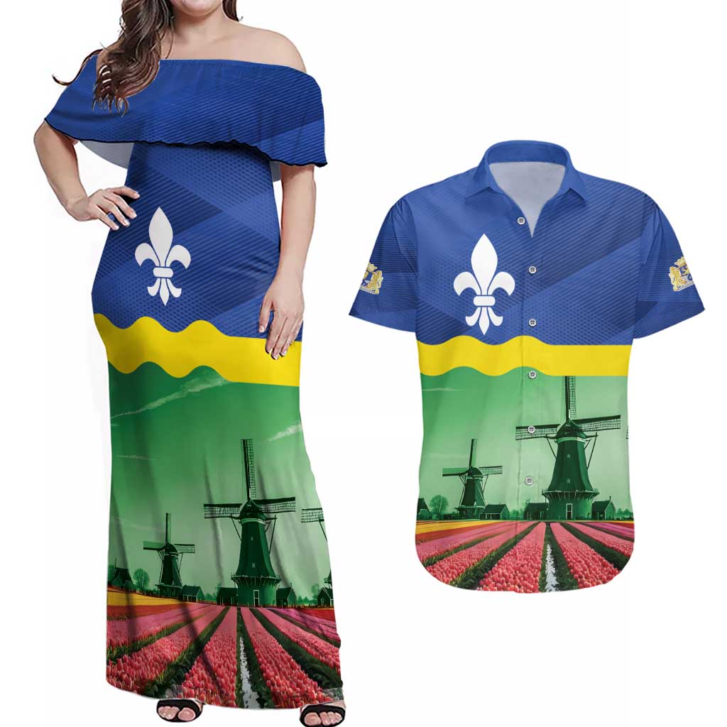Netherlands Flevoland Province Couples Matching Off Shoulder Maxi Dress and Hawaiian Shirt Flag Style