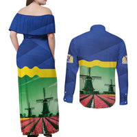 Netherlands Flevoland Province Couples Matching Off Shoulder Maxi Dress and Long Sleeve Button Shirt Flag Style