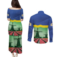 Netherlands Flevoland Province Couples Matching Puletasi and Long Sleeve Button Shirt Flag Style